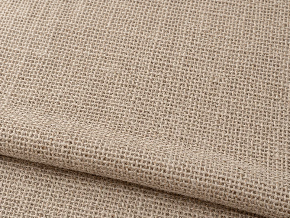 Natural jute sacking fabric with a coarse plain weave and one neat fold