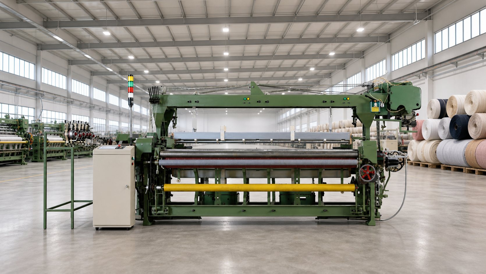 WEAVETECH MG788 shuttleless rapier loom in a bright weaving factory