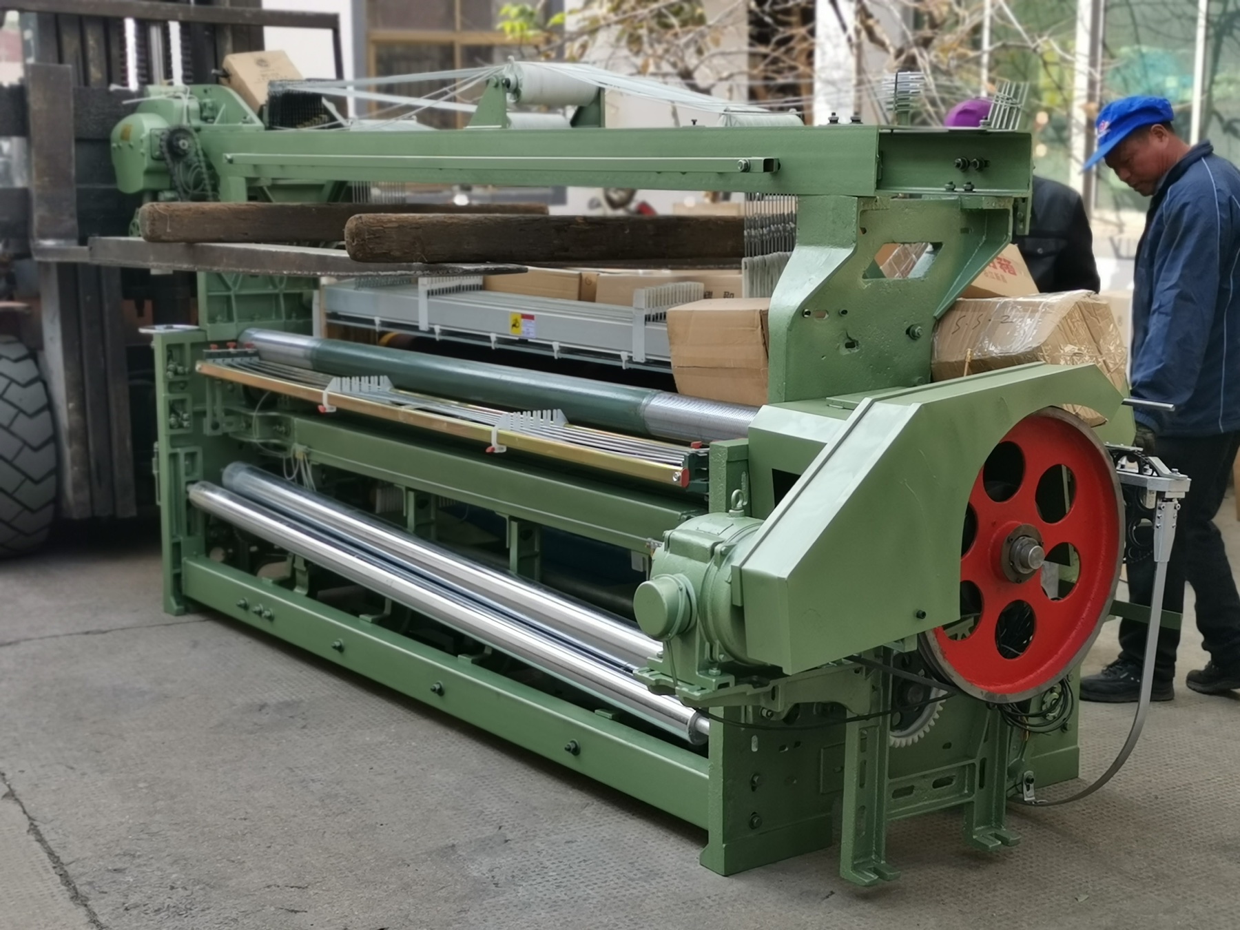 Complete MG788 rapier loom prepared in the production workshop